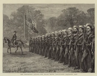 Die Freiwilligenparade, die königlichen Marinefreiwilligen marschieren vorbei